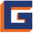A stylized letter G logo with bold blue and orange geometric shapes, creating a three-dimensional effect on a white background.